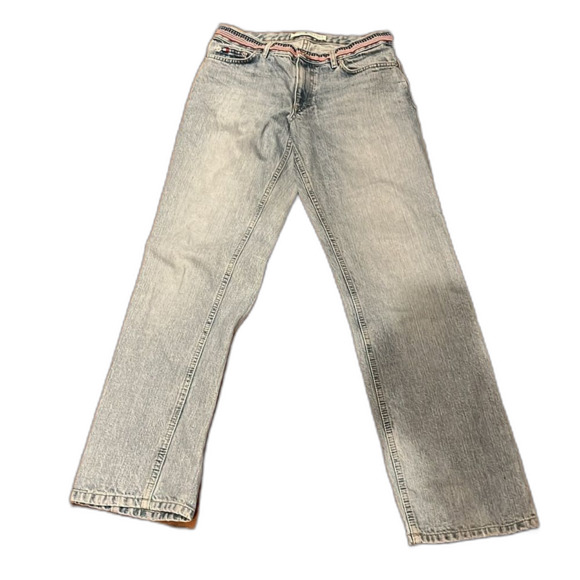 Y2K Tommy Hilfiger Jeans Flag waist detail straight leg low rise light wash sz 4 - Picture 4 of 10
